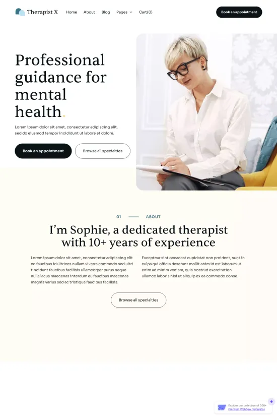 Mental Health Therapist Minimalist Webflow website template
