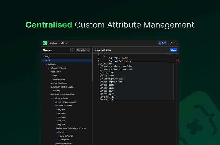 Streamline custom attributes in Webflow with xAttribute app. Centralized management, autocomplete, templates, and more for efficient workflows. Perfect for designers & developers looking to enhance productivity and maintain consistency in attribute handling.