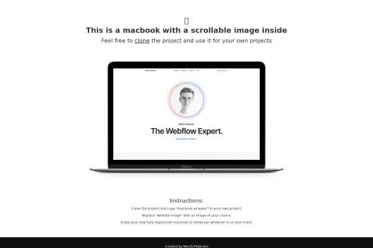 MacBook frame scrollable image Webflow cloneable
