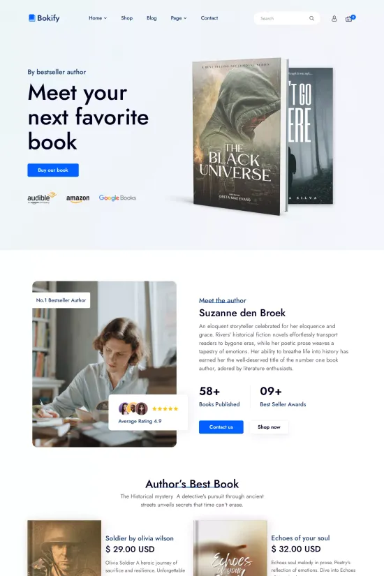 Author E-Commerce Modern Blue Webflow Website Template